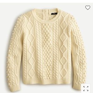 J Crew Button-back cable-knit crewneck sweater in ivory